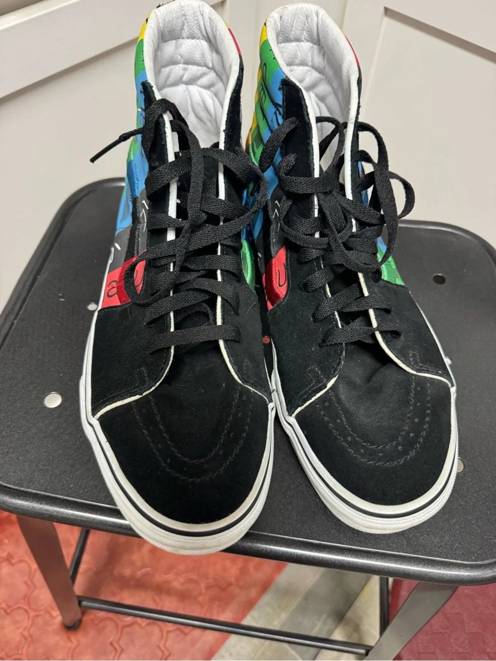 Vans Sk8-Hi Spirit Black High-Top Sneakers Multicolor Stripes Men’s Size 12